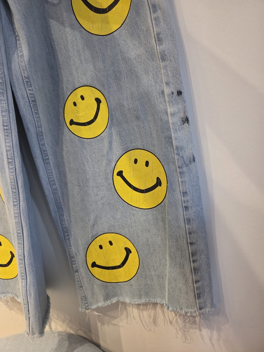 Light Blue Denim Women’s Overalls with Yellow Smiley Motif - Picture 5 of 6